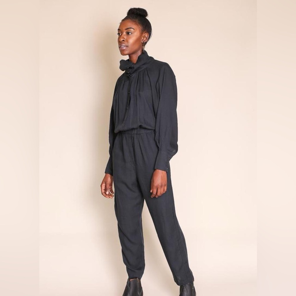 Black Crane Gathered Jumpsuit Black